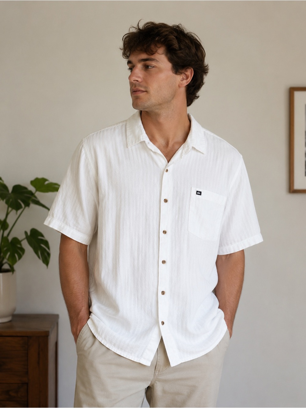 Quiksilver Men's White Casual Button-Down Shirt Size XXL Coastal Beach Summer
